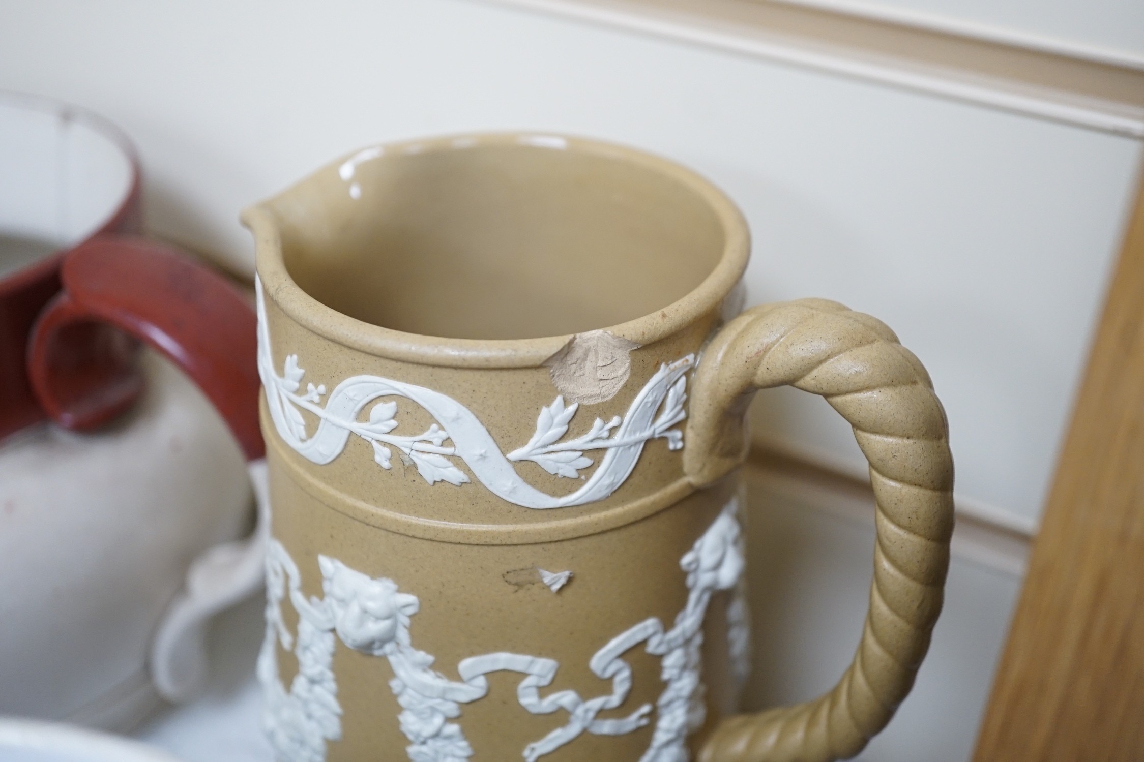 A quantity of various 19th century jugs including Turner, Lane End
